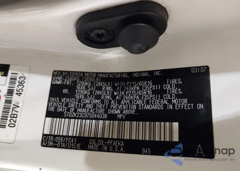 2007 Toyota Sienna Le from USA, damaged, VIN 5TDZK23C97S044038